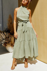 Bedrucktes ärmelloses Maxikleid mit Gürtel